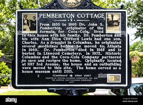Historical Marker At The Pemberton Cottage The Columbus Georgia Home