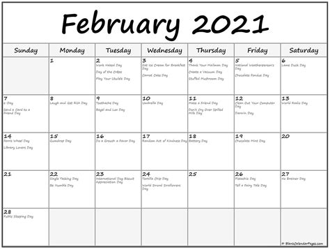 February Holiday Calendar 2021 Free Printable Calendar Monthly