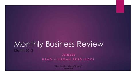 Hr Monthly Business Review Sample Presentation