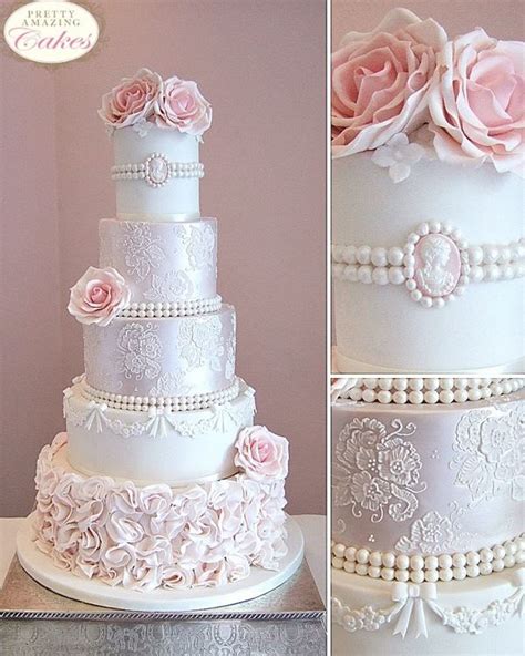 Beautiful 5 Tiered Wedding Cake With Pretty Details And Ruffles