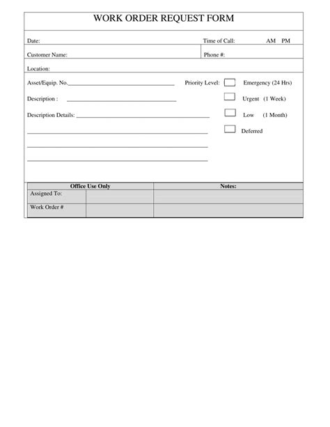 Printable Work Order Request Form Printable Forms Free Online
