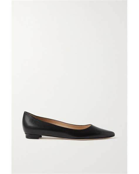 Manolo Blahnik Titto Leather Point Toe Flats In Black Lyst