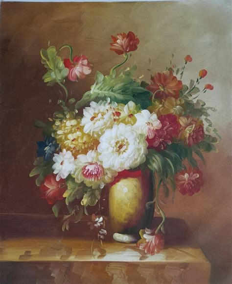 Stillleben Vase Blumen Tafel Malerei Öl Auf Leinwand Signiert Etsyde