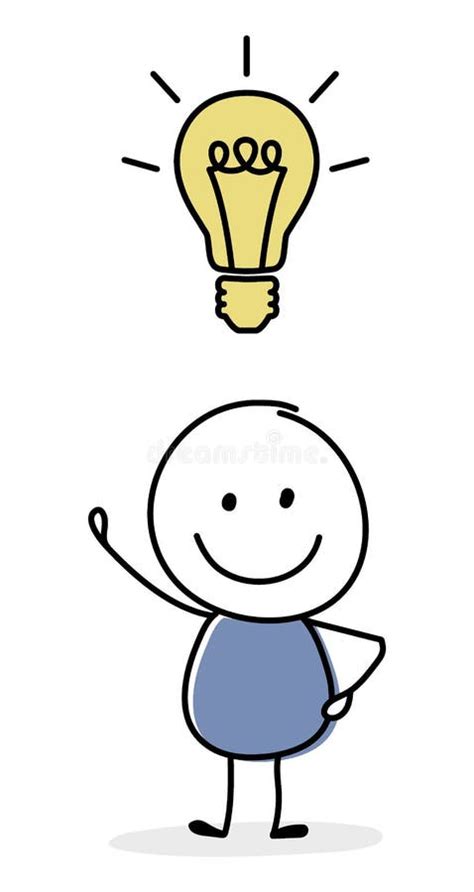 Concept Of Smiley Stickman With Light Bulb Idea Icon Vector Stock