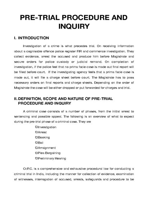 Pre Trial Procedure And Inquiry Pdf Arrest Bail