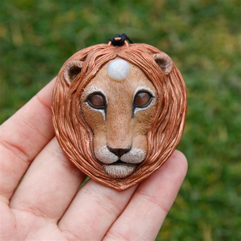 Lion Polymer Clay Pendant Lion Clay Spirit Animal Lion Etsy