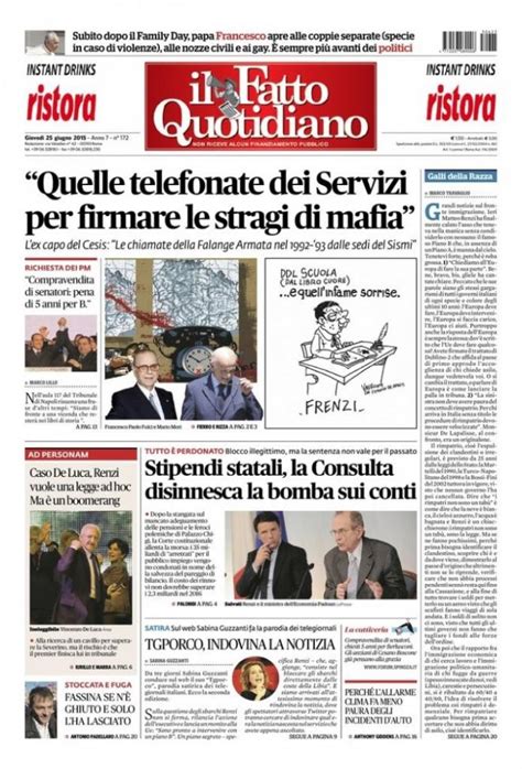 Reportages Quotidiani La Miglior Prima Pagina Di Oggi 25 Giugno Il