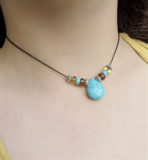 Boho Turquoise Necklace Turquoise Choker Necklace Beaded Etsy