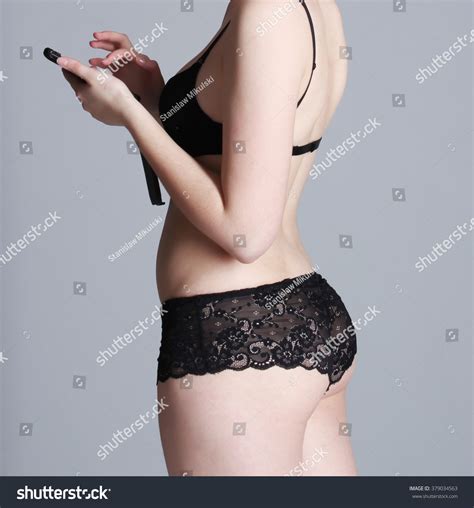Naked Girl Black Lace Lingerie Phone Stock Photo Edit Now