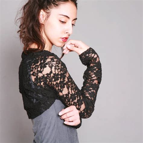 Black Lace Shrug Long Sleeve Bolero Shrug Cropped Cotton Etsy Lace