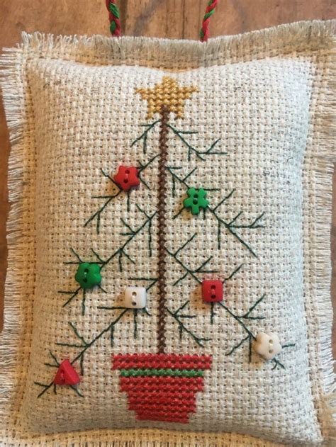 cross stitch button tree christmas ornament folk art tree etsy cross stitch christmas