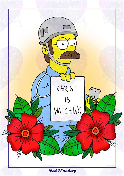 Ned Flanders Christ Is Watching The Simpsons A4 Etsy Uk