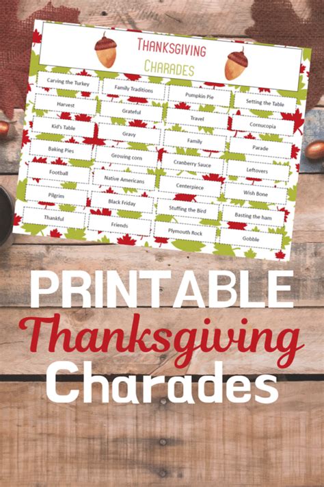 Thanksgiving Charades Game Free Printable Cards Play Party Plan