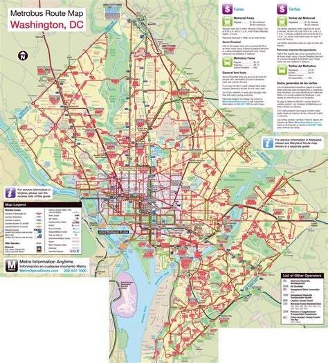 Large Metrobus Route Map Of Washington Dc Washington Dc Usa