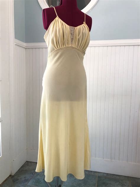 1950s Yellow Silk Yolanda Nightgown Pin Up Rockabilly Gem