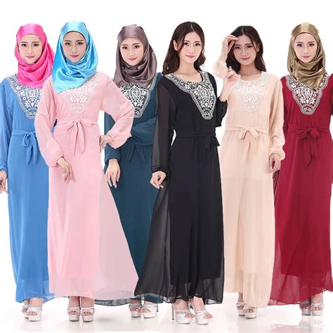Retro Islamic Clothing For Women Muslim Long Sleeve Dress 6 Colors Abaya Dubai Moroccan Kaftan