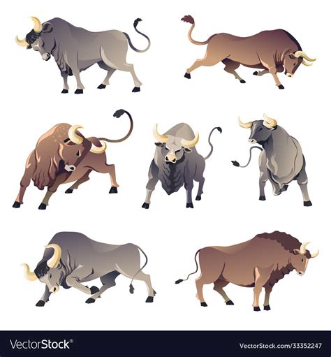Bulls Or Buffalo Aggressive Wild Animals Ox Vector Image