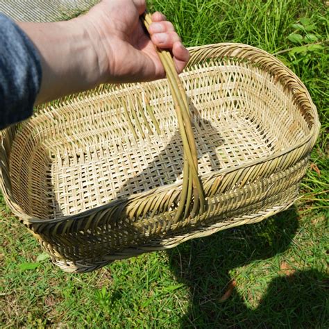 Hand Woven Bamboo Basket With Handles Picnic Basket Natural Etsy