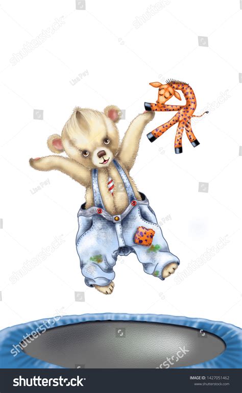 Teddy Bear Bouncing On Trampoline Cuddly Stock Illustration 1427051462