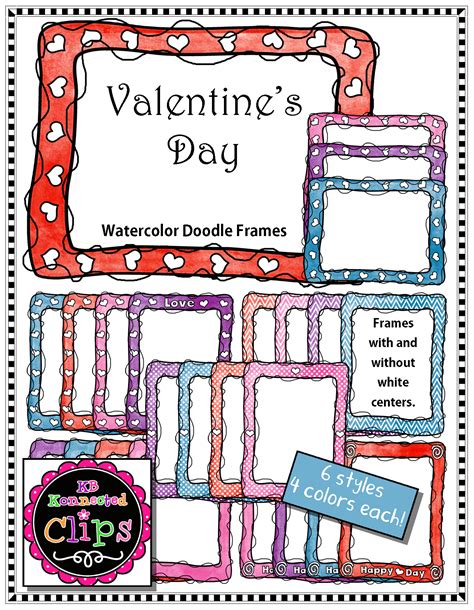 Valentines Day Clip Art Watercolor Doodle Frames Doodle Frames