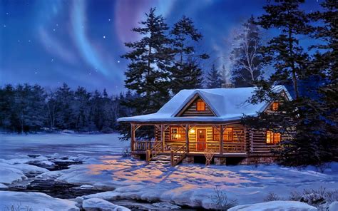 Log Cabin In Winter