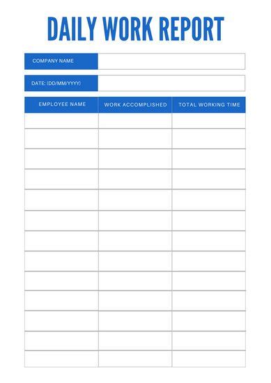 Simple Blue Daily Work Report Templates By Canva