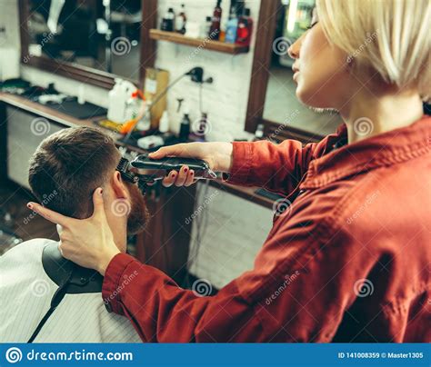 Client During Beard Shaving In Barber Shop Stock Image Image Of Clean