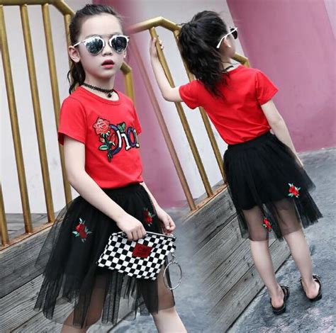 Teenage Girls Clothing Sets Summer Kids Floral T Shirts And Long Skirts