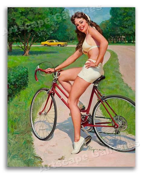 1970s Elvgren Sexy Pin Up Girl Poster Girl On Bicycle 24x30 Ebay