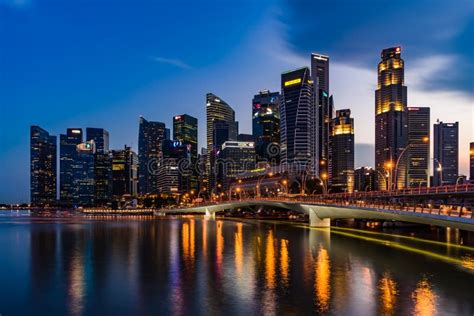 Singapore Skyline And Illuminated Financial District Night View