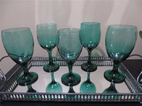 Vintage Libbey Green Wine Glasses Set Of 5 Etsy