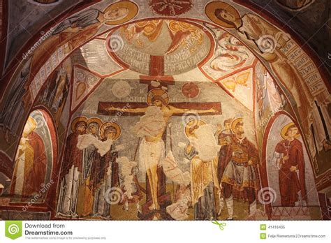 Christian Fresco In Ancient Underground Cave Church In Turkey Editorial