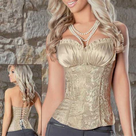 Corselet Sexy Women Corsets And Bustiers Creamy Lvory Renaissance Satin Lacing Corset Top