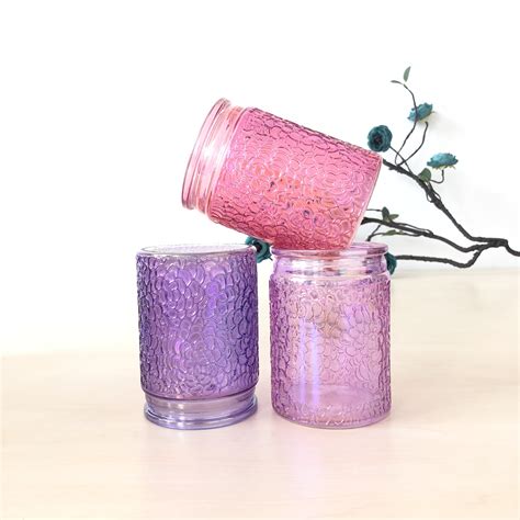 Iridescent Pink Glass Candle Jars For Wedding Decoration High Quality Clear Glass Candle Holder