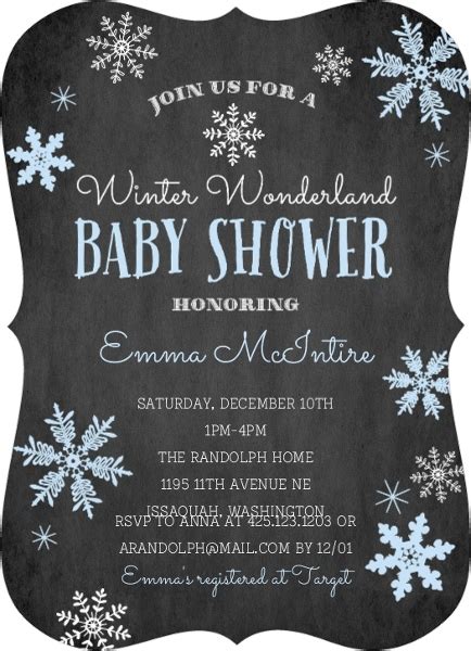 Winter Wonderland Blue Snowflake Baby Shower Invitation Boy Baby