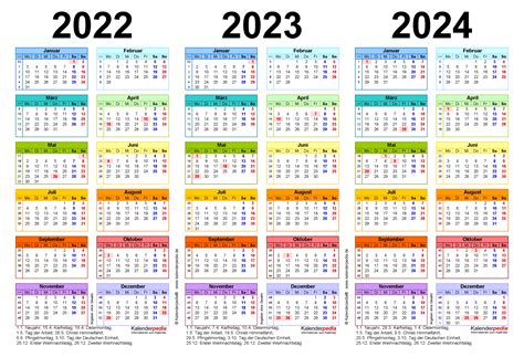 Dreijahreskalender 202220232024 Als Excel Vorlagen