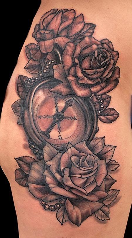 Grey Rose And Feminine Compass Tattoo Feminine Compass Tattoo