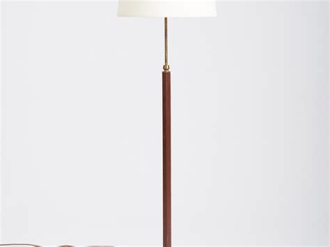D2454 A Brass And Brown Leather Floor Lamp By Falkenbergs Belysning