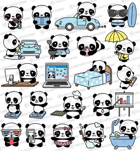 Premium Vector Clipart Kawaii Panda Cute Panda Planning Etsy Cute