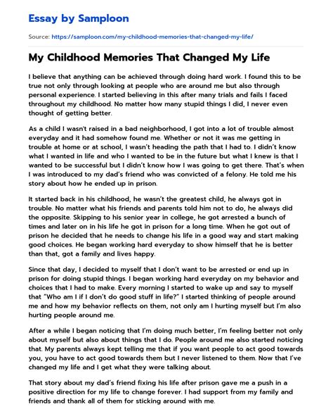 ≫ My Childhood Memories That Changed My Life Free Essay Sample On