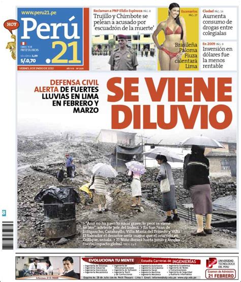 Periódico Perú 21 Perú Periódicos De Perú Edición De Viernes 8 De