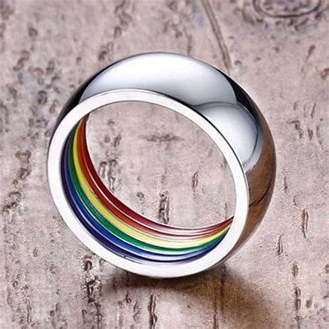 Fashion Rainbow Lgbt Gay Pride Ring Of Enamel Stainless Steel Lucky Ring 7 12 Ebay