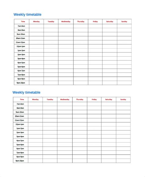 Free 12 Sample Weekly Timetable Templates In Pdf Ms Word