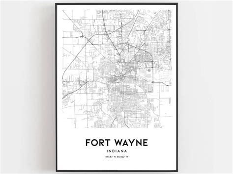 Fort Wayne Map Print Fort Wayne Map Poster Wall Art In City Etsy