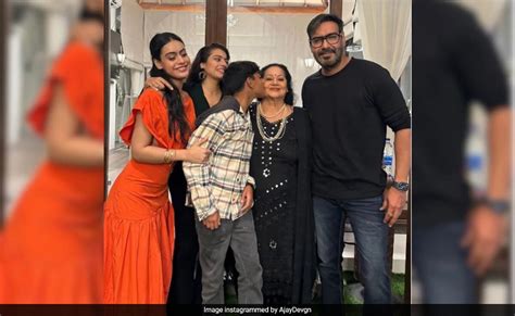 Ajay Devgns Famjam Pic Featuring Kajol Nysa Yug And Mother Veena