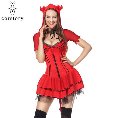 Corstory Sexy Red Devil Costume Adult Burlesque Halloween Demon Cosplay