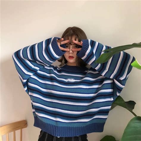 Knitted Oversized Blue Sweater Cosmique Studio Aesthetic Clothing