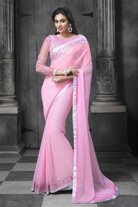 Faux Chiffon Party Wear Designer Saree In Baby Pink Colour Chiffon