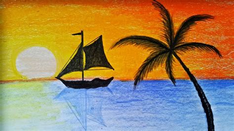 Here's a simple and easy sunset drawing tutorial for complete beginners and children of all ages who can't even sketch a straight line. How to draw Sunset Scenery with Oill Pastel .Step by step(easy draw) - YouTube