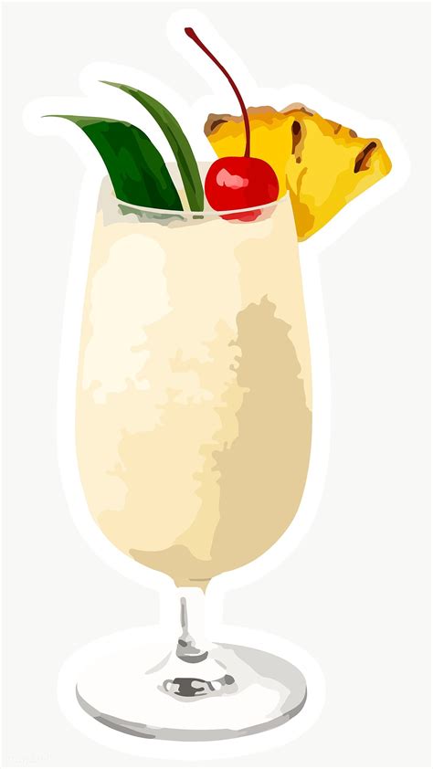 Vectorized Pina Colada Sticker With A White Border Free Image By